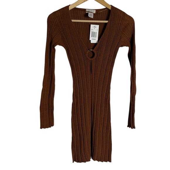 L*Space Wailea Brown Ribbed Long Sleeve O-Ring Beach Coverup Mini Dress Size S - Picture 6 of 11